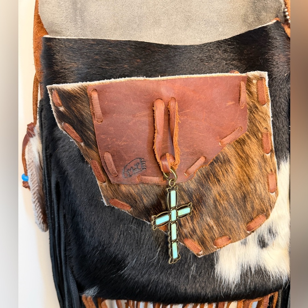 Handmade Soft Leather & Hair-On Hide Fringe Crossbody Purse ML Brand - Picture 5 of 16
